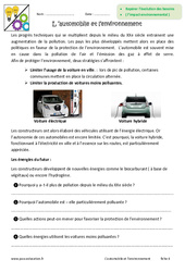 L'automobile et l’environnement - Exercices : 8ème Harmos - PDF à imprimer