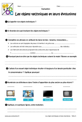 Objets techniques et évolutions - Examen Evaluation - Bilan : 8ème Harmos - PDF à imprimer