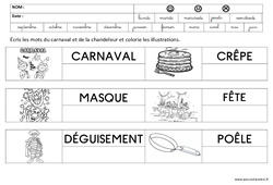 Ecrire des mots - Carnaval et chandeleur : 2ème Harmos - PDF à imprimer