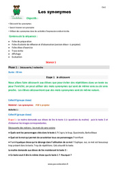 Synonymes - Fiche de préparation : 6ème Harmos - PDF à imprimer