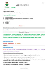 Séquence - Fiche de préparation Synonymes - Séquence - Fiche de préparation : 6ème Harmos - PDF à imprimer
