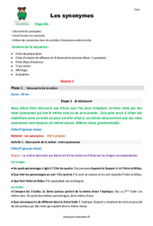 Séquence - Fiche de préparation Synonymes - Séquence - Fiche de préparation : 7ème Harmos - PDF à imprimer