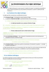 Fonctionnement des objets techniques - Cours : 8ème Harmos - PDF à imprimer