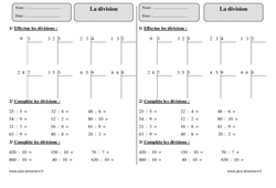 Division - Exercices corrigés : 5ème Harmos - PDF à imprimer