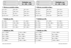 Multiplier par 10, 100, 1 000 - Exercices avec correction : 5ème Harmos - PDF à imprimer