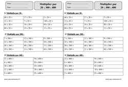 Multiplier par 20, 300, 400 - Exercices corrigés : 5ème Harmos - PDF à imprimer