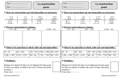 Soustraction posée - Exercices corrigés - Calcul - Mathématiques : 5ème Harmos - PDF à imprimer