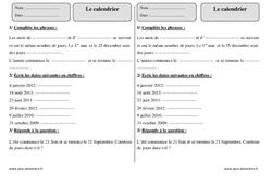 Jours, semaines, mois, année - Exercices corrigés sur le calendrier : 5ème Harmos - PDF à imprimer