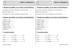 Mètres - Kilomètres - Exercices  avec correction : 5ème Harmos - PDF à imprimer