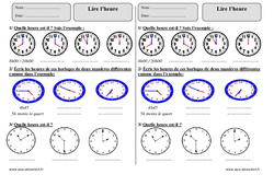 Lire l'heure - Exercices corrigés : 5ème Harmos - PDF à imprimer