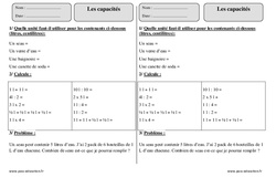 Capacités - Exercices corrigés - Contenance, litre : 5ème Harmos - PDF à imprimer