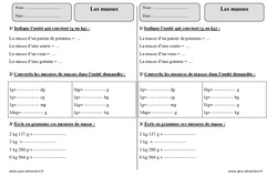 Masses - Exercices corrigés sur les mesures : 5ème Harmos - PDF à imprimer