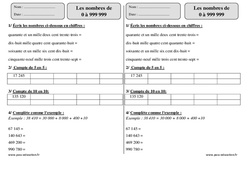 Nombres de 0 à 999 999 - Exercices corrigés - Numération : 5ème Harmos - PDF à imprimer