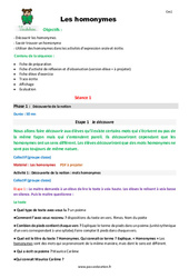 Séquence - Fiche de préparation Homonymes - Séquence - Fiche de préparation : 6ème Harmos - PDF à imprimer