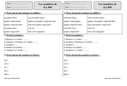 Nombres de 0 à 999 - Exercices avec correction : 5ème Harmos - PDF à imprimer