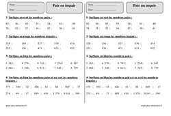 Pair ou impair - Exercices corrigés : 5ème Harmos - PDF à imprimer