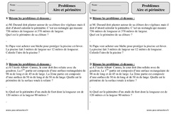 Aire et périmètre - Problèmes - Exercices corrigés - Mathématiques : 5ème Harmos - PDF à imprimer