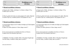 Division - Problèmes - Exercices corrigés - Mathématiques : 5ème Harmos - PDF à imprimer