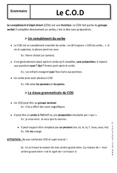 C.O.D - Cours - Exercices corrigés - Fonctions grammaticales - Grammaire : 8ème Harmos - PDF à imprimer