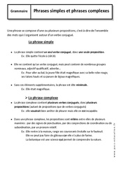 Phrase simple - Phrase complexe - Cours : 8ème Harmos - PDF à imprimer