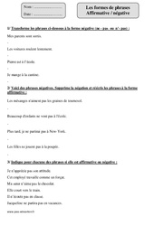 Formes de phrases - Affirmative - Négative - Exercices corrigés : 6ème Harmos - PDF à imprimer