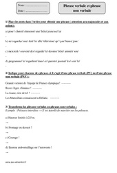 Phrase verbale - Phrase non verbale - Exercices corrigés : 6ème Harmos - PDF à imprimer