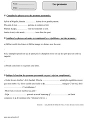 Pronoms - Exercices corrigés : 6ème Harmos - PDF à imprimer