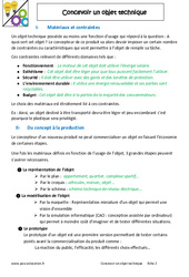Concevoir un objet technique - Cours : 8ème Harmos - PDF à imprimer