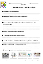 Concevoir un objet technique - Examen Evaluation - Bilan : 8ème Harmos - PDF à imprimer