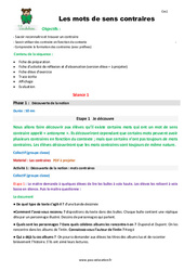 Séquence - Fiche de préparation Mots de sens contraire - Séquence - Fiche de préparation : 6ème Harmos - PDF à imprimer