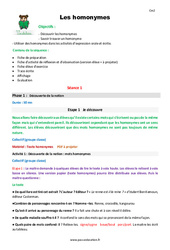 Homonymes - Séquence - Fiche de préparation : 7ème Harmos - PDF à imprimer