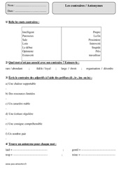 Contraires - Antonymes - Exercices corrigés - Vocabulaire : 6ème Harmos - PDF à imprimer