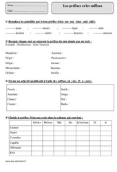 Préfixes - Suffixes - Exercices corrigés - Vocabulaire : 6ème Harmos - PDF à imprimer