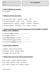 Synonymes - Exercices corrigés - Vocabulaire : 6ème Harmos - PDF à imprimer