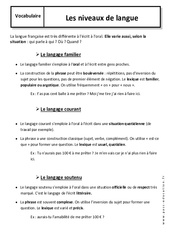 Niveaux de langue - Cours - Langage familier, soutenu, courant : 8ème Harmos - PDF à imprimer