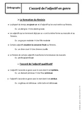 Accord de l'adjectif en genre - Cours : 8ème Harmos - PDF à imprimer