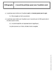 Accord du participe passé avec l'auxiliaire avoir - Cours : 8ème Harmos - PDF à imprimer