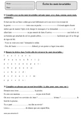 Mots invariables - Exercices corrigés - Orthographe : 6ème Harmos - PDF à imprimer