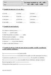 Noms terminés en - ail, - aille, - eil, - eille, - euil, - euille - Exercices corrigés - Orthographe : 6ème Harmos - PDF à imprimer