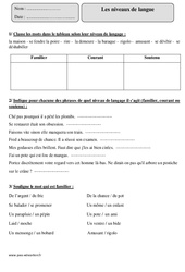 Niveau de langue - Exercices corrigés - Vocabulaire : 6ème Harmos - PDF à imprimer