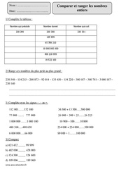 Comparer et ranger les nombres entiers - Exercices corrigés - Numération - Mathématiques : 7ème Harmos - PDF à imprimer