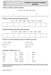 Comparer et ranger  les nombres décimaux - Exercices corrigés - Numération - Mathématiques : 7ème Harmos - PDF à imprimer