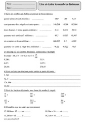 Lire et écrire les nombres décimaux - Exercices corrigés - Numération - Mathématiques : 7ème Harmos - PDF à imprimer