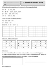 Addition des nombres entiers - Exercices corrigés - Calcul - Mathématiques : 7ème Harmos - PDF à imprimer