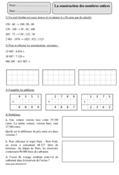 Soustraction des nombres entiers - Exercices corrigés - Calcul - Mathématiques : 7ème Harmos - PDF à imprimer