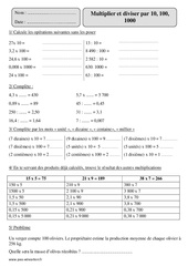 Multiplier ou diviser  par 10, 100, 1000 - Exercices corrigés - Calcul - Mathématiques : 7ème Harmos - PDF à imprimer