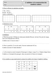 Addition et soustraction des nombres entiers - Exercices corrigés - Calcul - Mathématiques : 7ème Harmos - PDF à imprimer