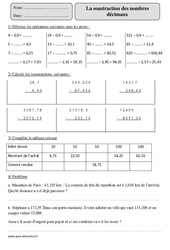 Soustraction des nombres décimaux - Exercices corrigés - Calcul - Mathématiques : 7ème Harmos - PDF à imprimer