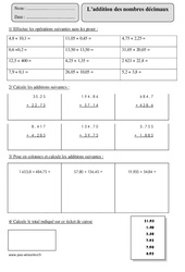 Addition des nombres décimaux - Exercices corrigés - Calcul - Mathématiques : 7ème Harmos - PDF à imprimer