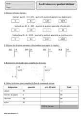 Division avec quotient décimal - Exercices corrigés - Calcul - Mathématiques : 7ème Harmos - PDF à imprimer